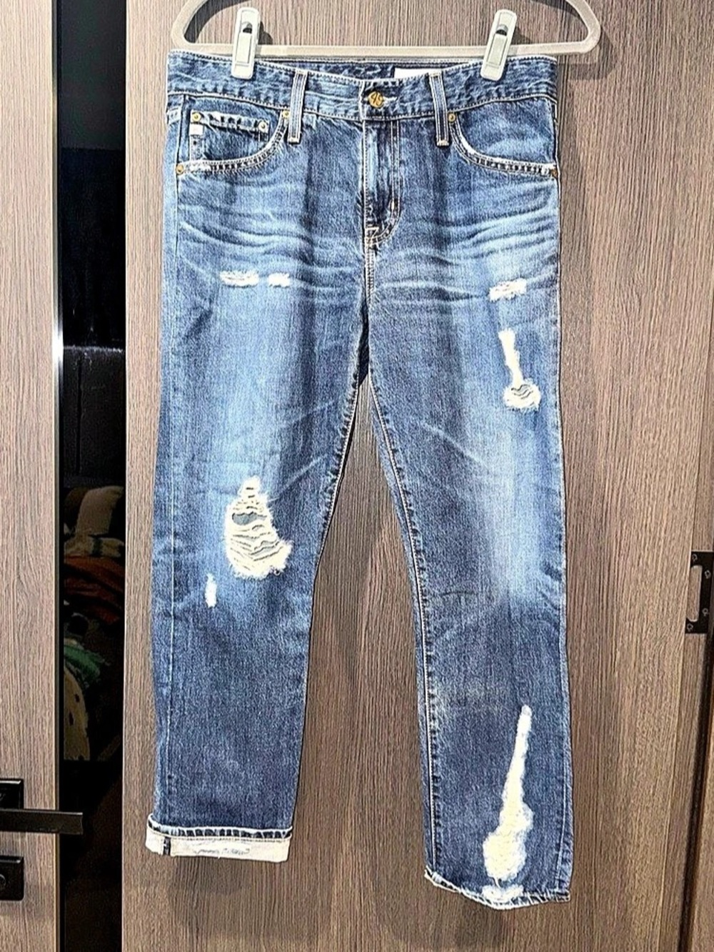 AG-ED DENIM Distressed Skinny Jeans in Blue